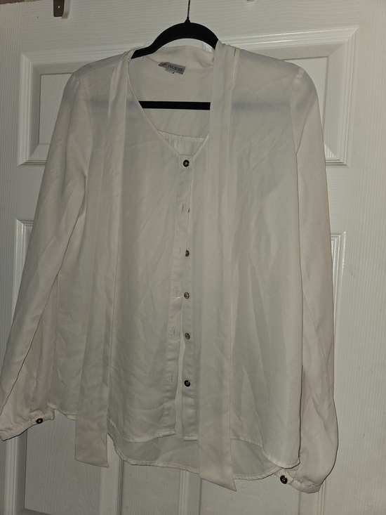 Guess Tops - Guess Cream Button-Front Long Sleeve Blouse